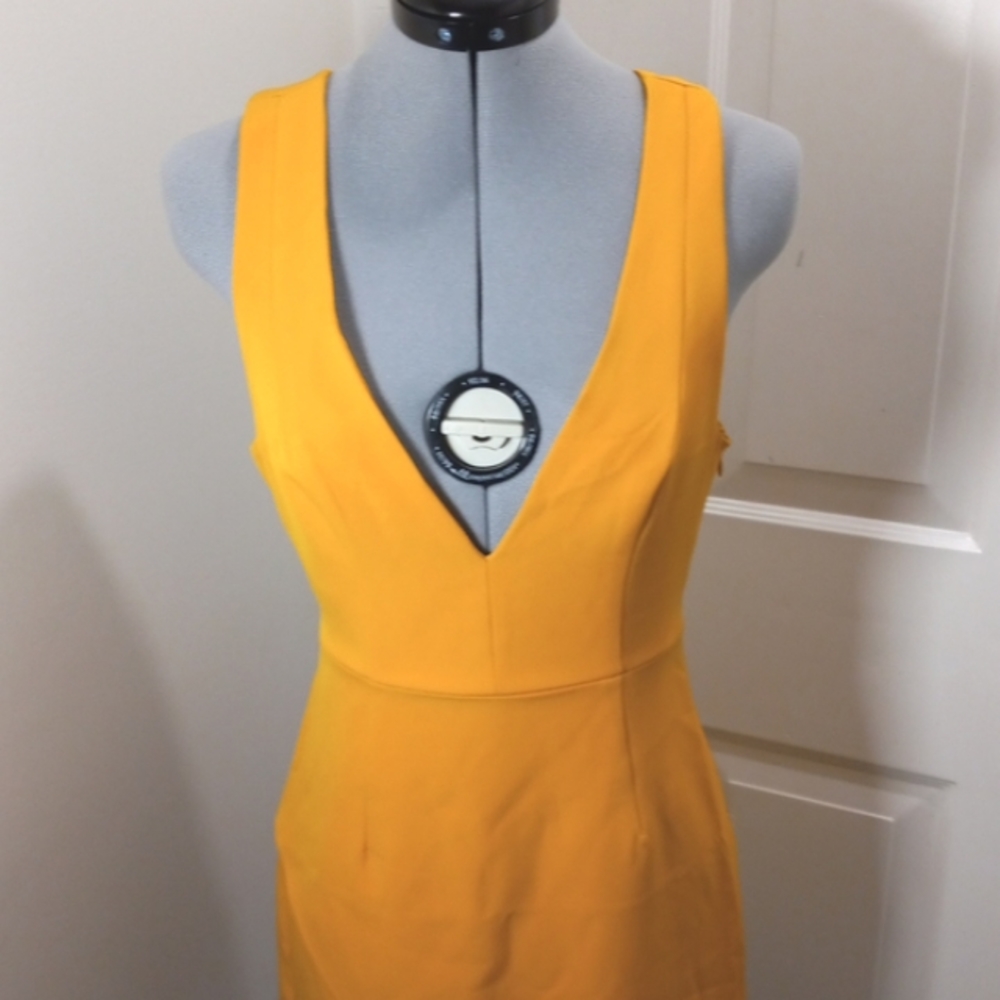 Women's  Sz Small Bright Gold V Neck, Chris-Cross Open Back, A-Semetrical Cut